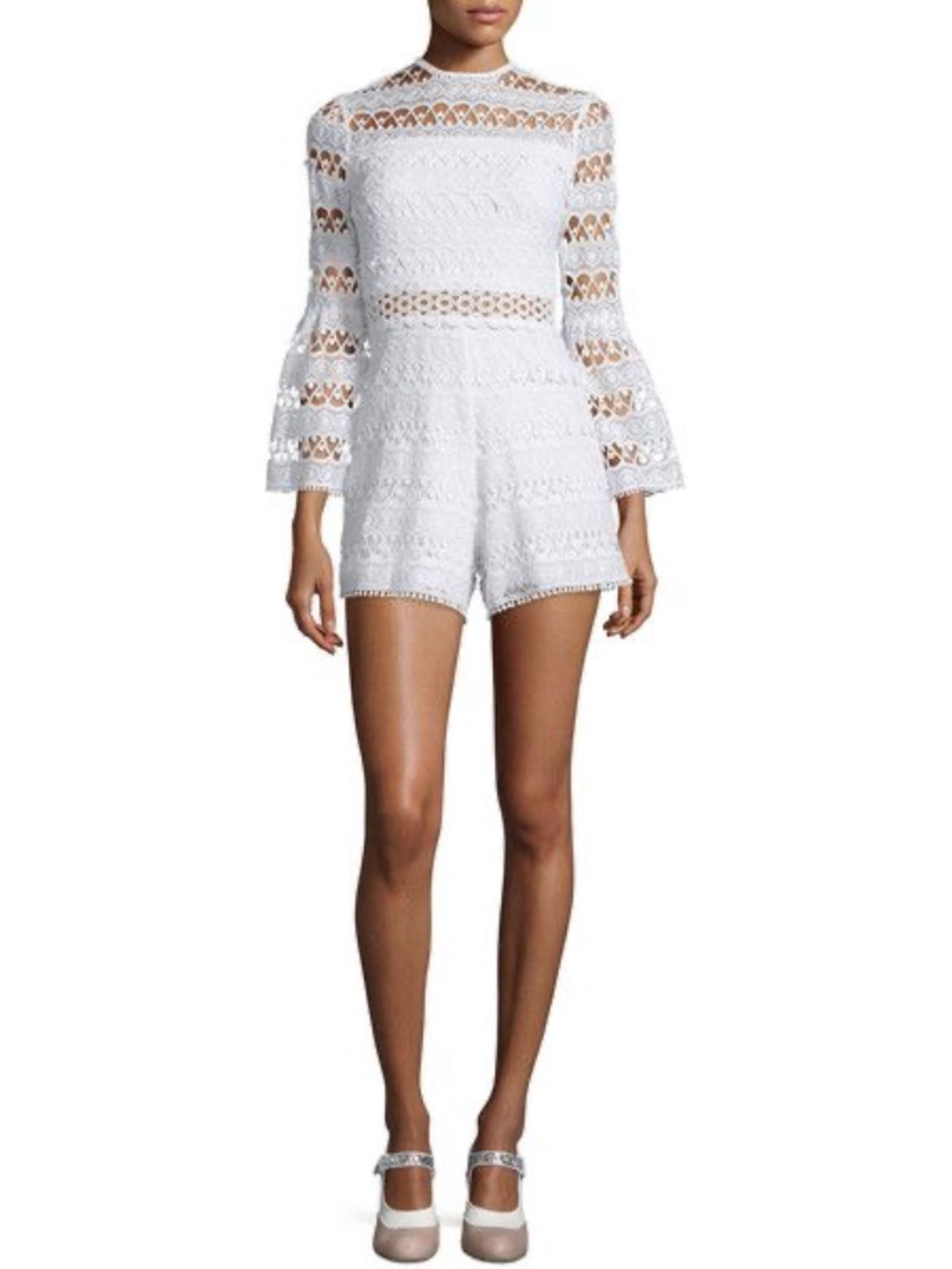 Alexis Jinna Lace Bell-Sleeve Romper in White